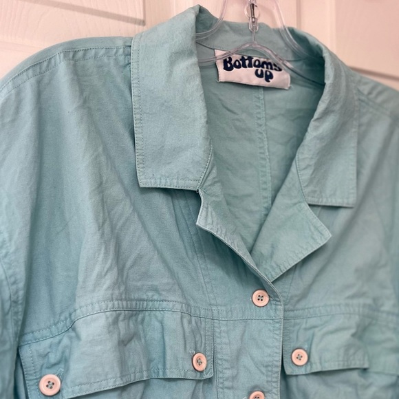 Vintage Cotton 90s Utility Bomber Jacket M Aqua - Picture 4 of 15